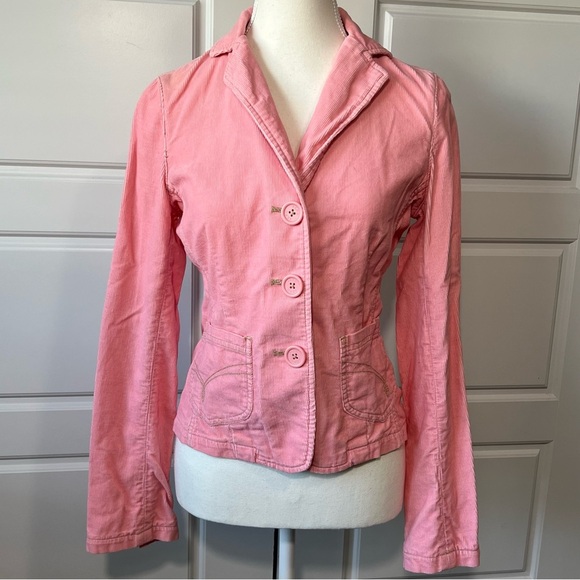 Corduroy Blazer Fitted Jacket 3 Button Closure Pink‎ Small - Picture 1 of 6